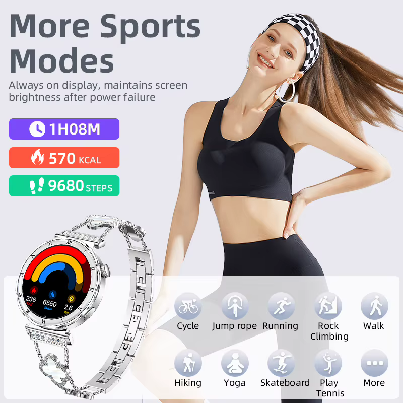 Montre connectée pour femmes 2026 Nouvelle mode Écran AMOLED Appel Bluetooth Cadrans personnalisés Surveillance de la