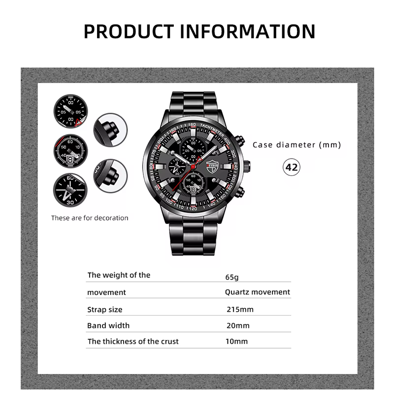 Montre homme Montre-bracelet à Quartz en acier inoxydable pour homme