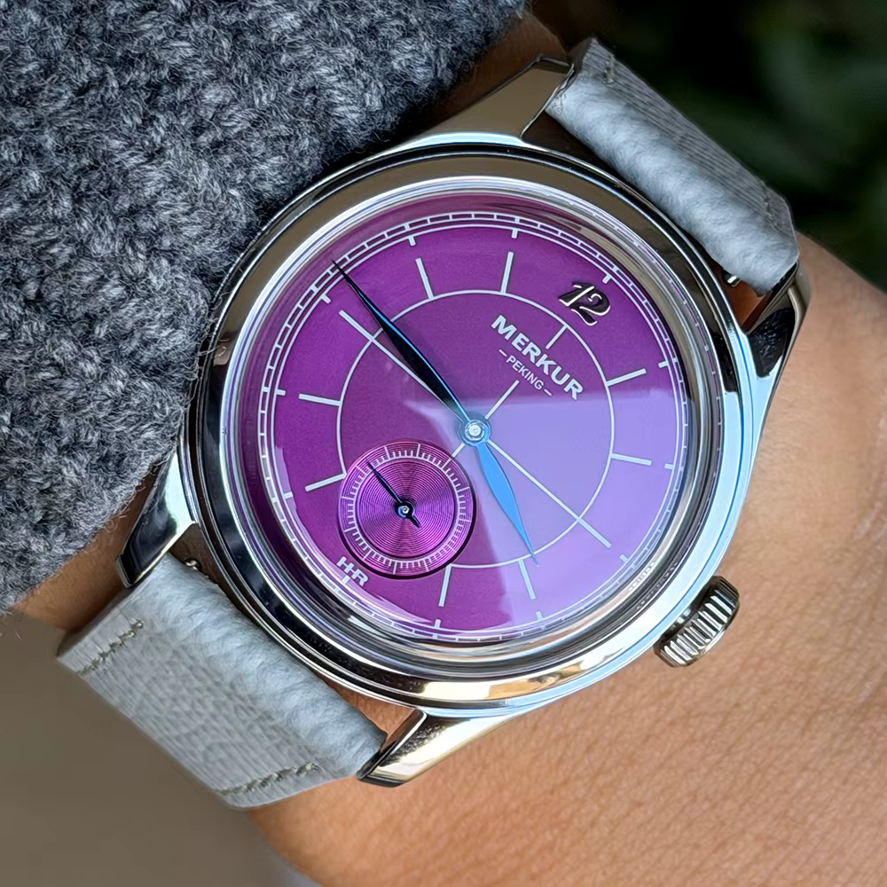 Nouvelle montre décontractée rétro MERKUR Cross Line Sector Dial Purple pour hommes