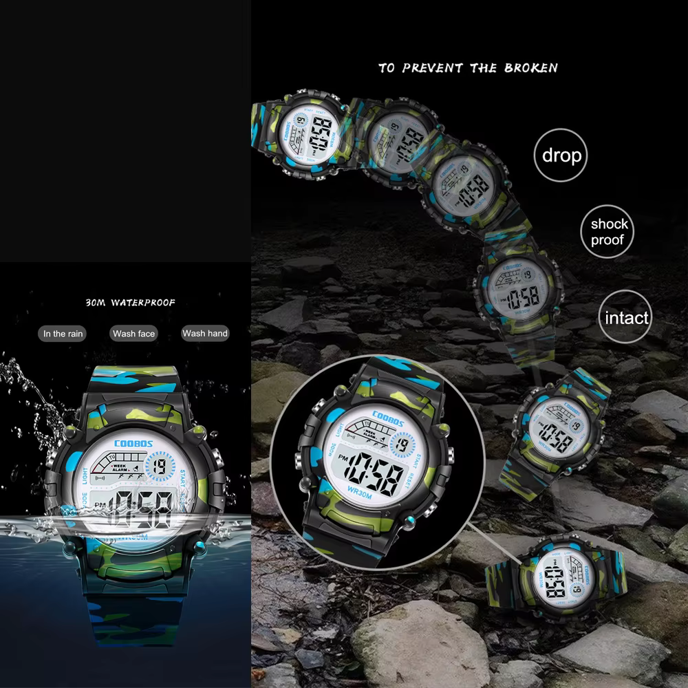COOBOS enfants montre Camouflage sport électronique