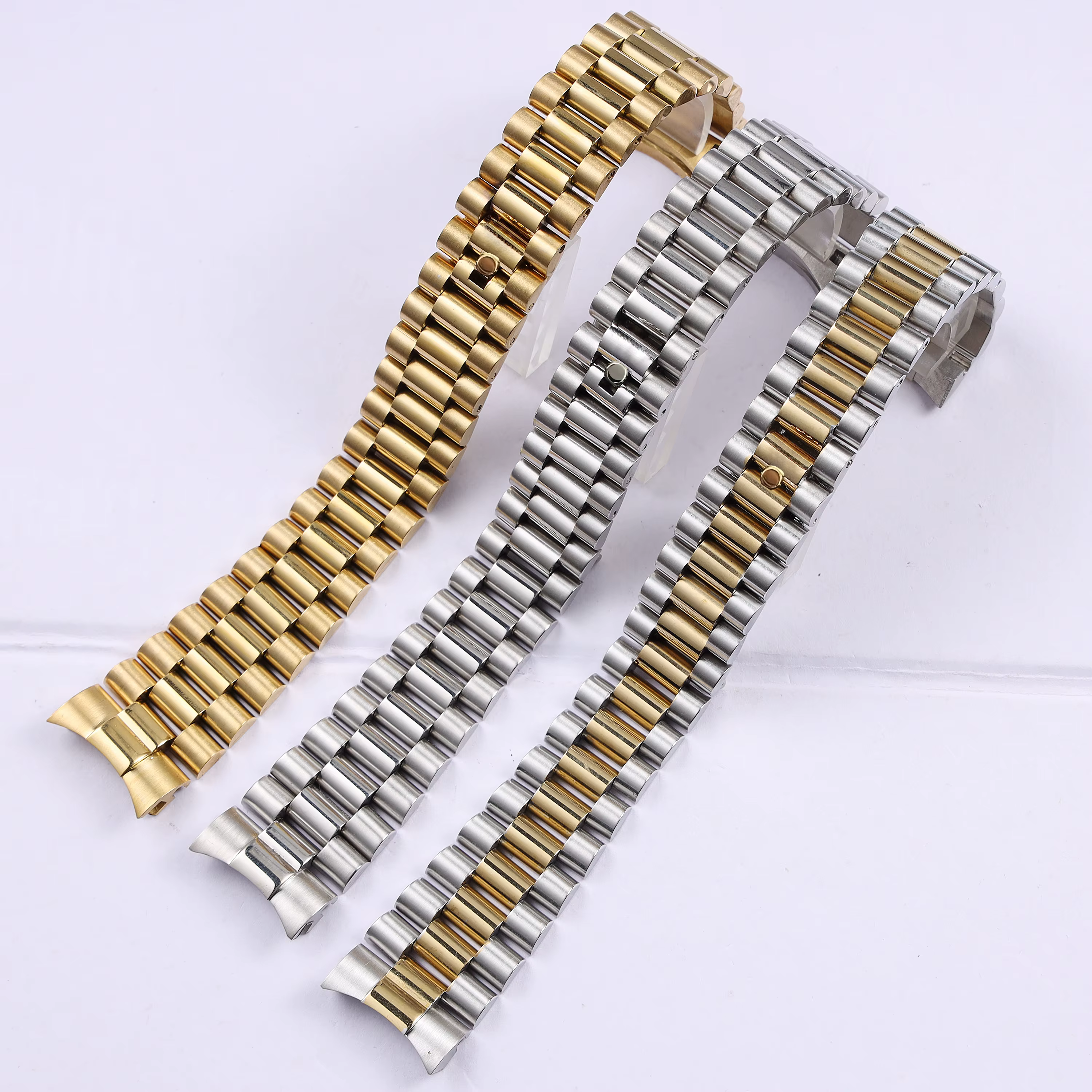 Bracelet de montre en acier inoxydable massif argenté et doré de 13