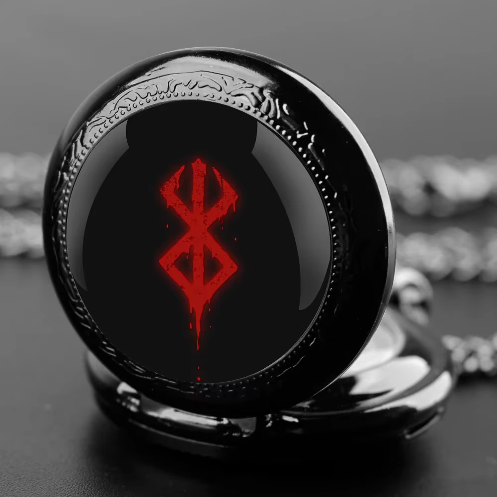 Coffret cadeau de montre de poche à quartz au design cool Berserk - Chaîne robuste + cadran à chiffres arabes