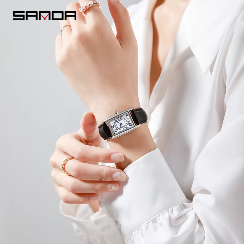 SANDA 1116 nouvelle femme montre Bracelet de luxe mode affaires en cuir acier Quartz montres pour femmes cadeau Relogio Mujeres