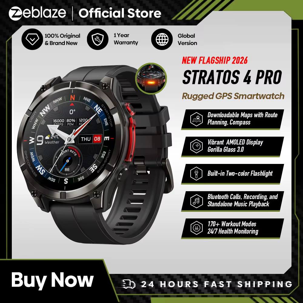 Nouvelle montre connectée GPS Zeblaze Stratos 4 Pro avec écran AMOLED de 1