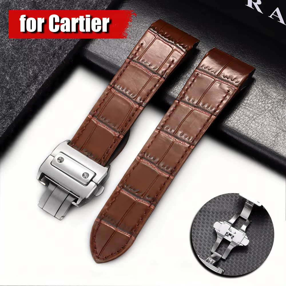 Bracelet de montre en cuir de veau véritable pour Cartier Santos 20 mm 23 mm