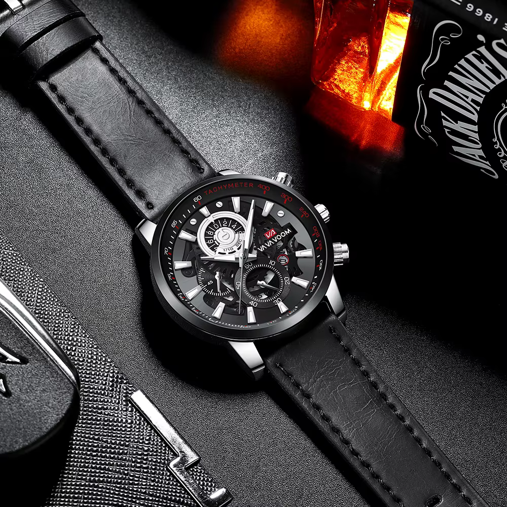 VA VA VOOM marque hommes montre en cuir mode équipement industriel horloge 45mm or Quartz mouvement étanche homme