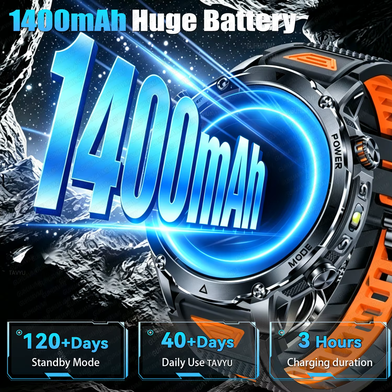 Montre connectée de sport avec batterie 1400mAh