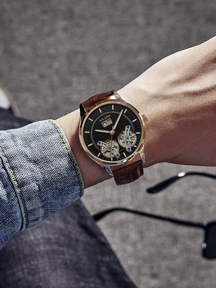 AILANG authentique montre mécanique automatique pour hommes tourbillon creux calendrier étanche montre-bracelet de marque de luxe