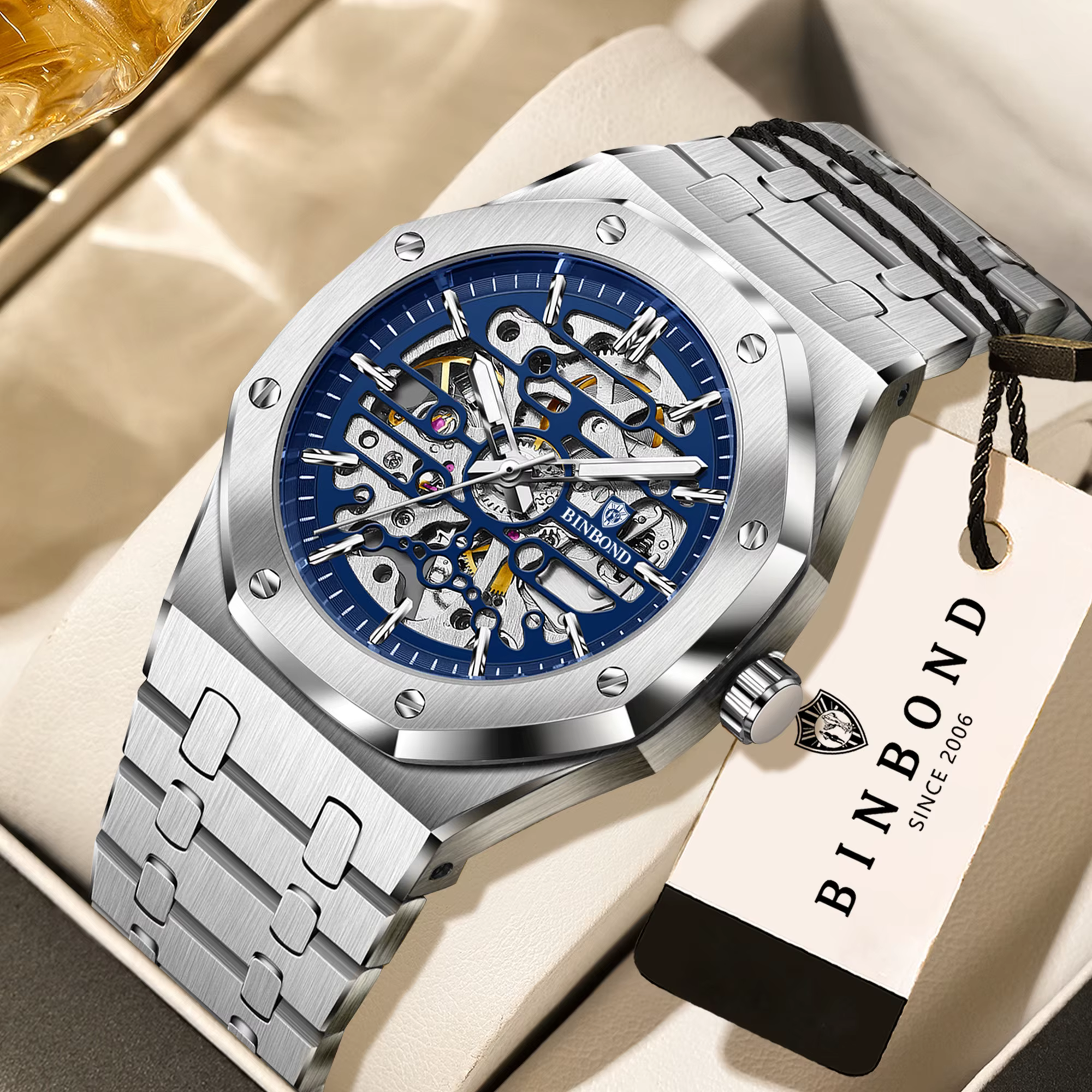 Montres mécaniques squelette précises BINBOND pour hommes