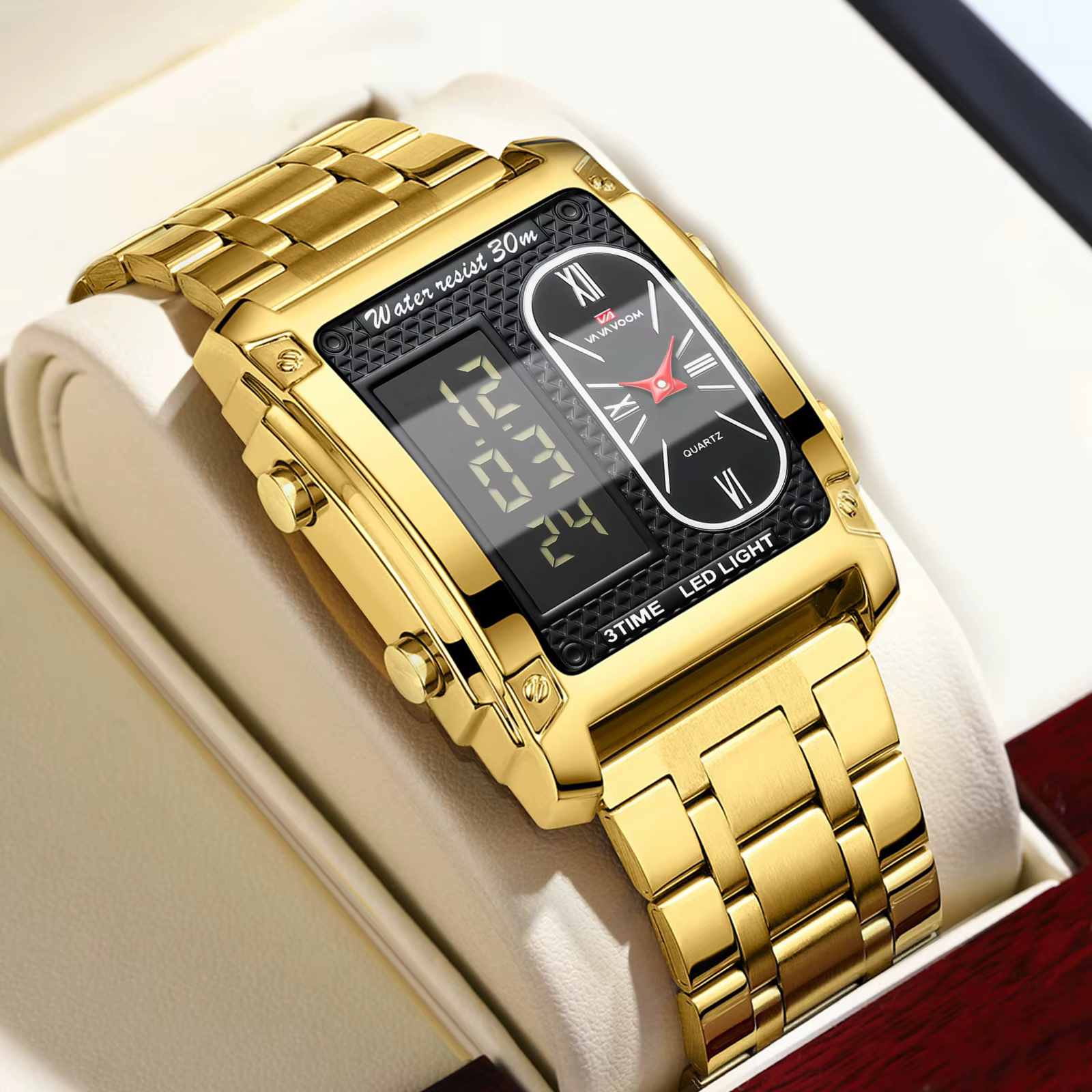 Montre électronique pour hommes avec écran LED rectangulaire de 50 mm