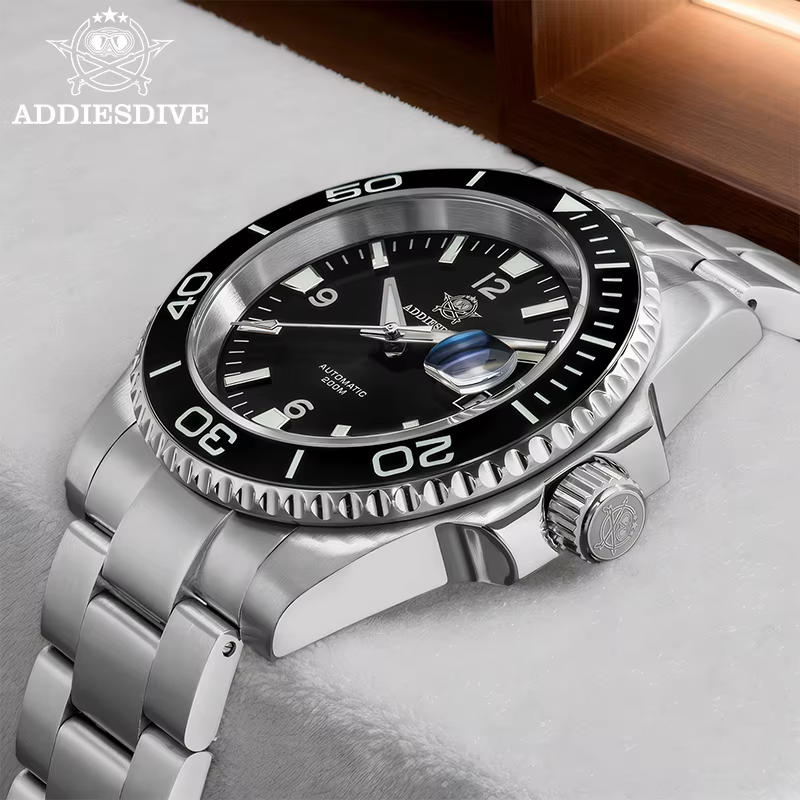 ADDIESDIVE nouvelle montre de plongée cadeau hommes 8215 automatique saphir AR revêtement verre céramique lunette étanche 200m lumineux en acier inoxydable St