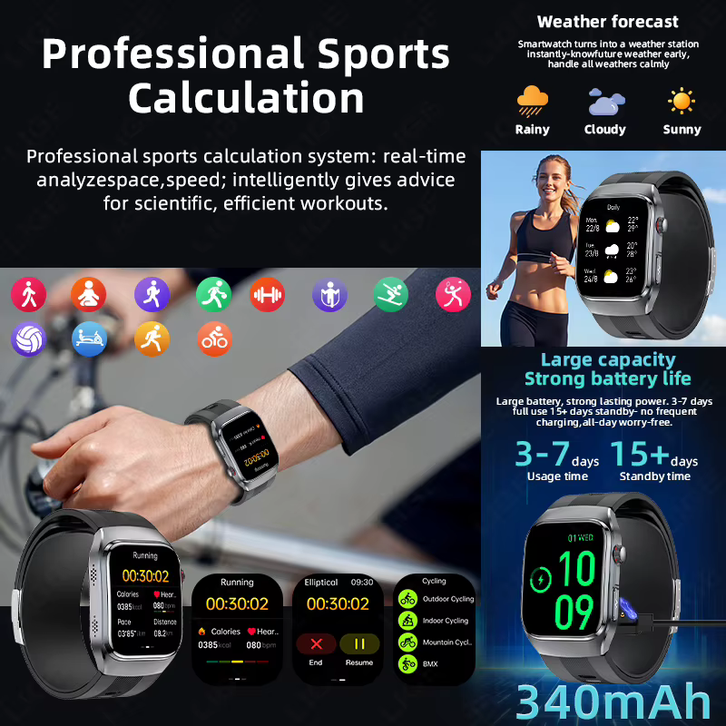 LIGE nouvelle montre intelligente ECG pompe à Air Airbag sangle SpO2 fréquence cardiaque moniteur de sommeil 1.43 "AMOLED santé Bracelet intelligent pour les Parents cadeaux