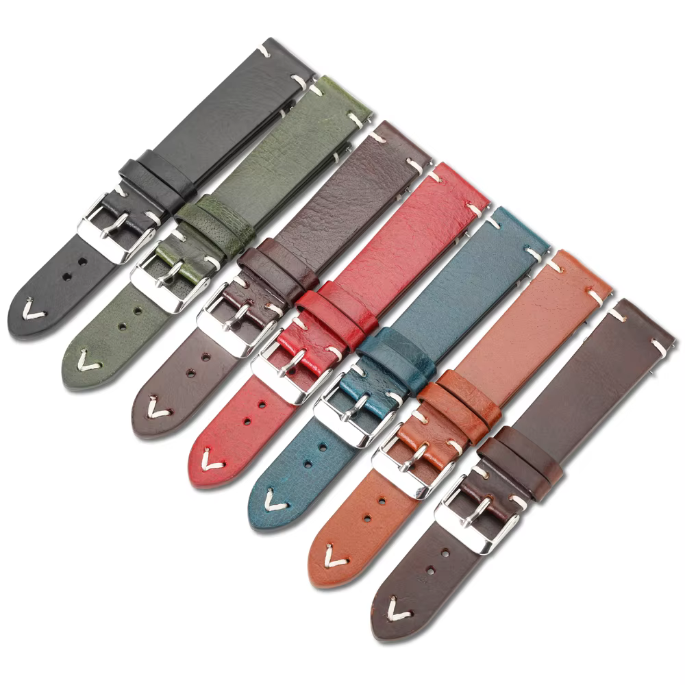 Vintage véritable 18mm 19mm 20mm 22mm huile cire cuir Bracelet de montre bracelets pour Seiko pour Samsung Galaxy bande