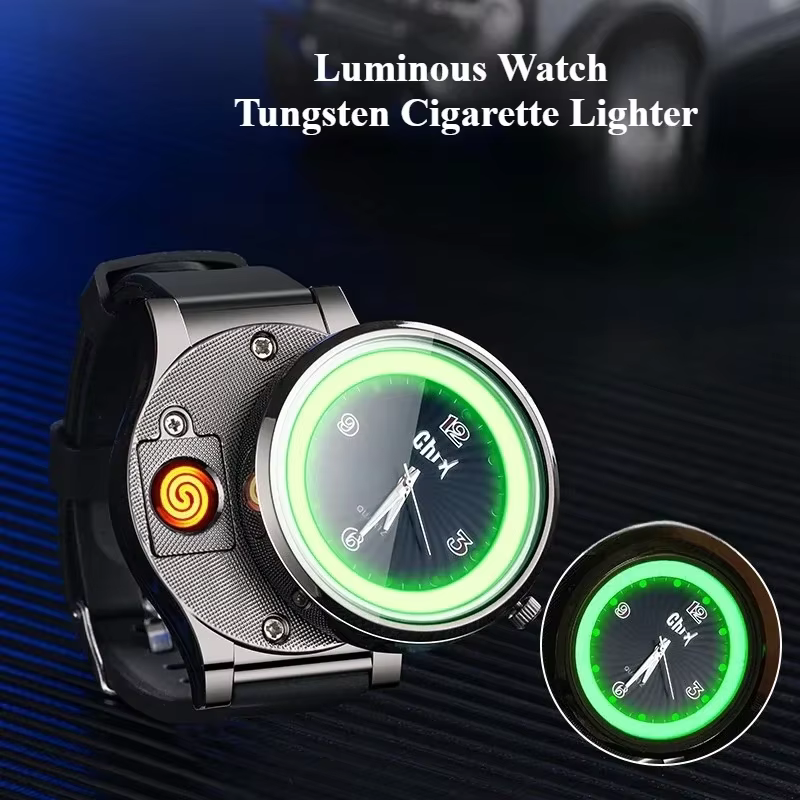 Montre allume-cigare 2 en 1, montre-bracelet coupe-vent en tungstène, chargeur USB, montre de sport pour garçons, allume-cigare, cadeaux