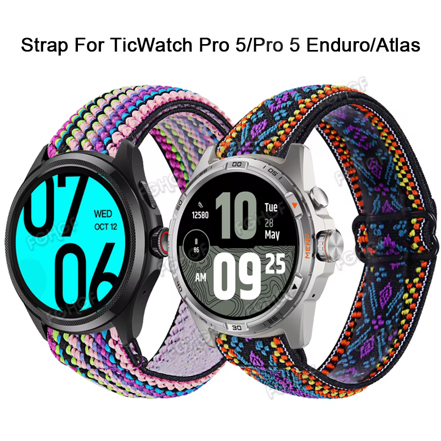 Bracelet de remplacement pour Ticwatch Pro 5 Bracelet Enduro Bracelet en Nylon élastique pour Ticwatch Atlas Bracelet de montre intelligente Correa Pulsera