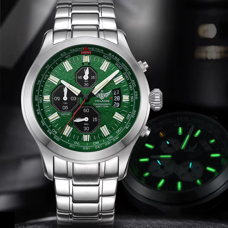 Montre à quartz pour homme Yelang V1029S, 42 mm, mouvement japonais OS10, acier inoxydable luminescent, étanche 10 bars, montres de sport