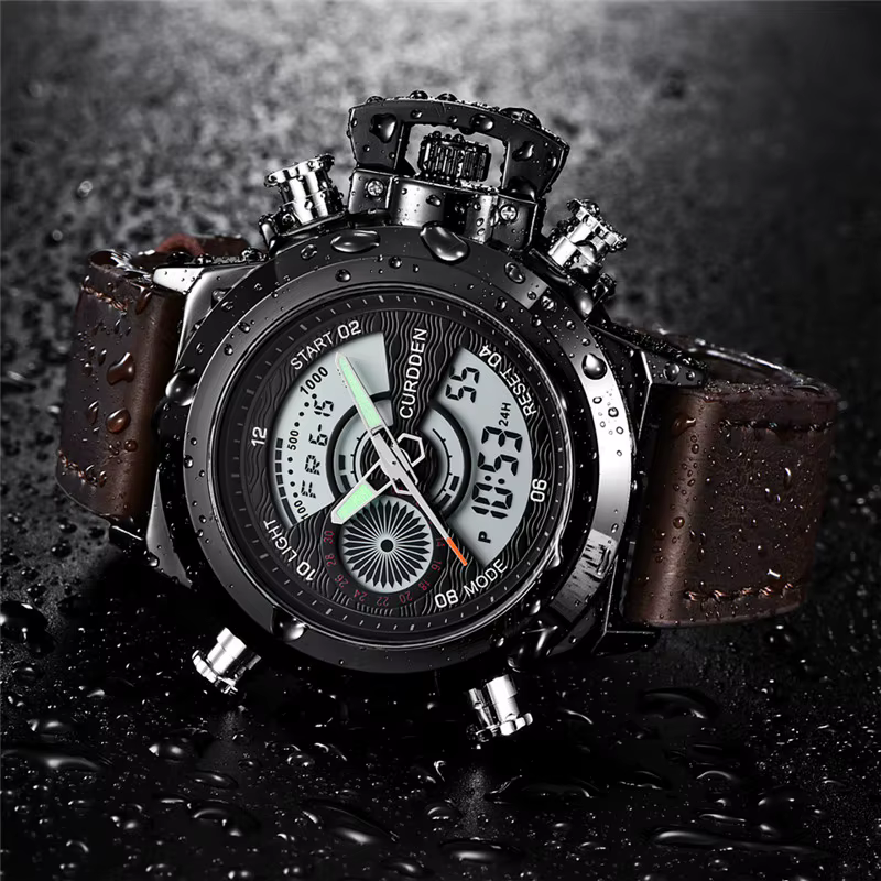 Hommes Original CURDDEN marque double temps montres mode bracelet en cuir chronographe militaire multi-fonction montre de sport Reloj Hombre