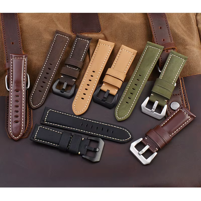 Bracelet de montre en cuir véritable pour homme