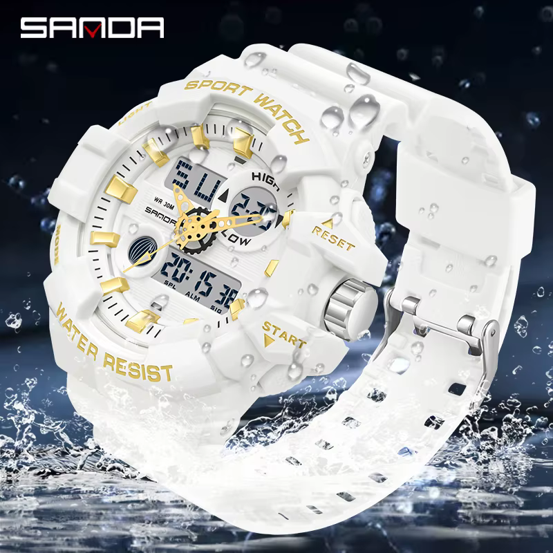 SANDA blanc sport hommes montres haut de gamme de luxe militaire montre à Quartz étanche
