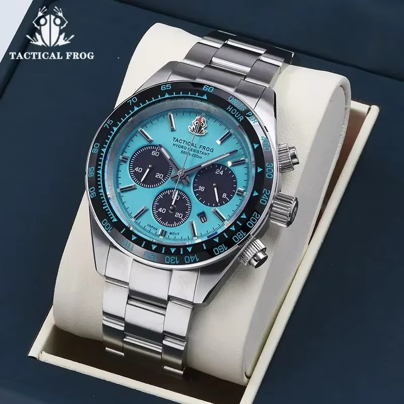 Tactique grenouille V2 chronographe solaire montre à Quartz saphir cristal miroir lunette en céramique 200M étanche