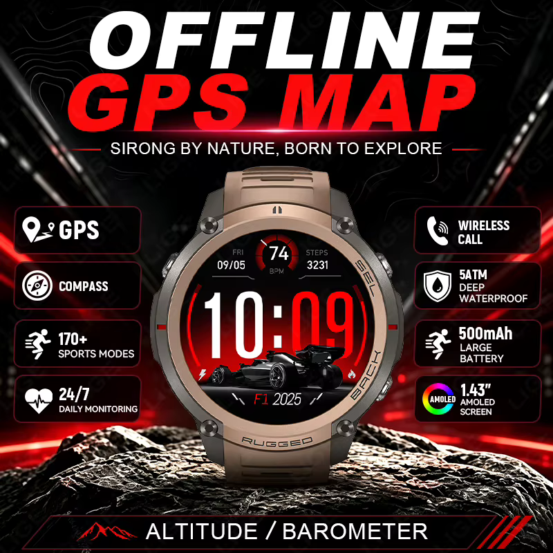 Nouvelle montre connectée GPS d'extérieur 2026 avec cartes hors ligne