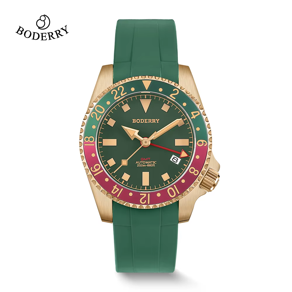 Boderry Bronze GMT montre plongeur ADMIRAL montres automatique pour Seiko NH34 mouvement 200M montre-bracelet étanche pour hommes