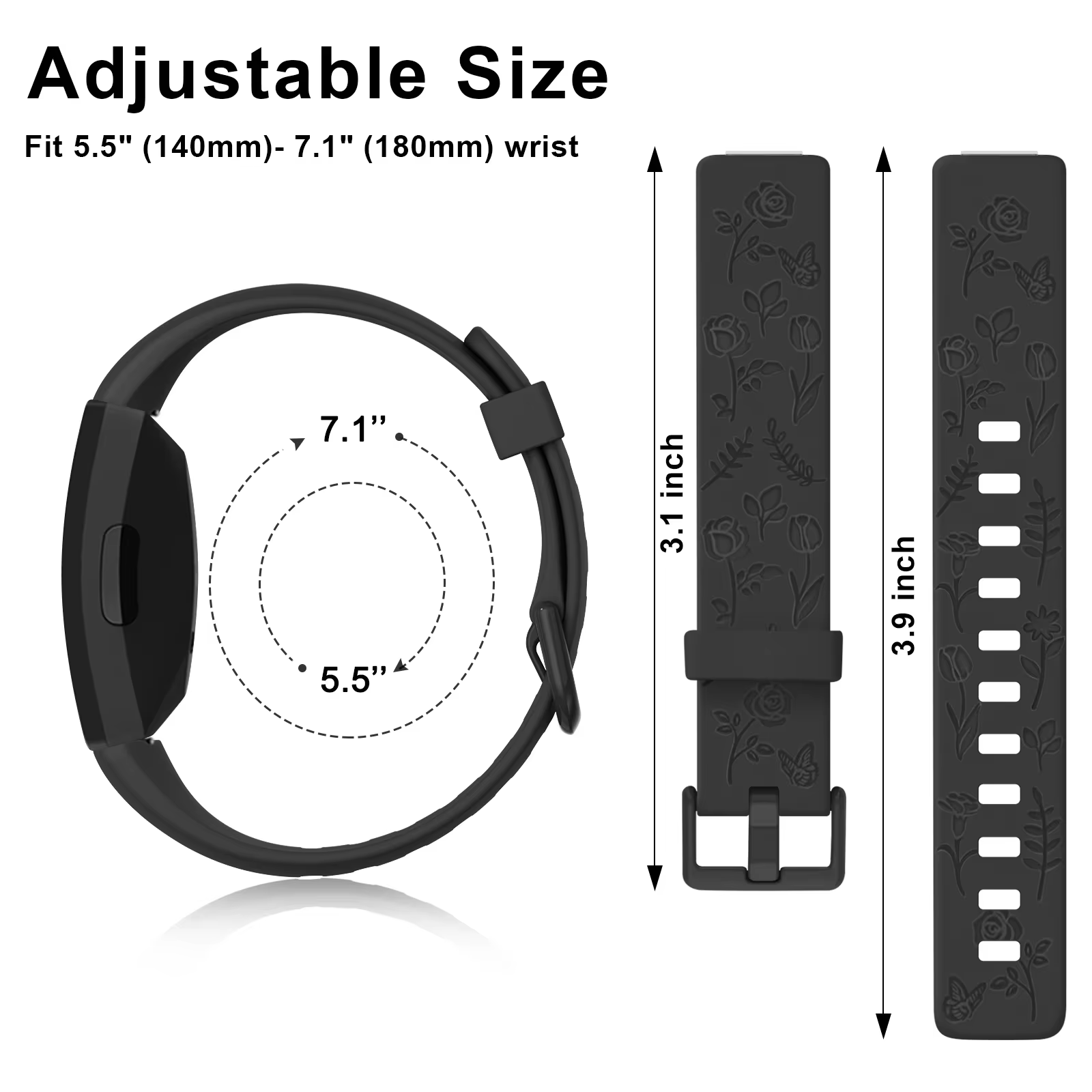 Bracelet de montre en TPU souple gravé à fleurs