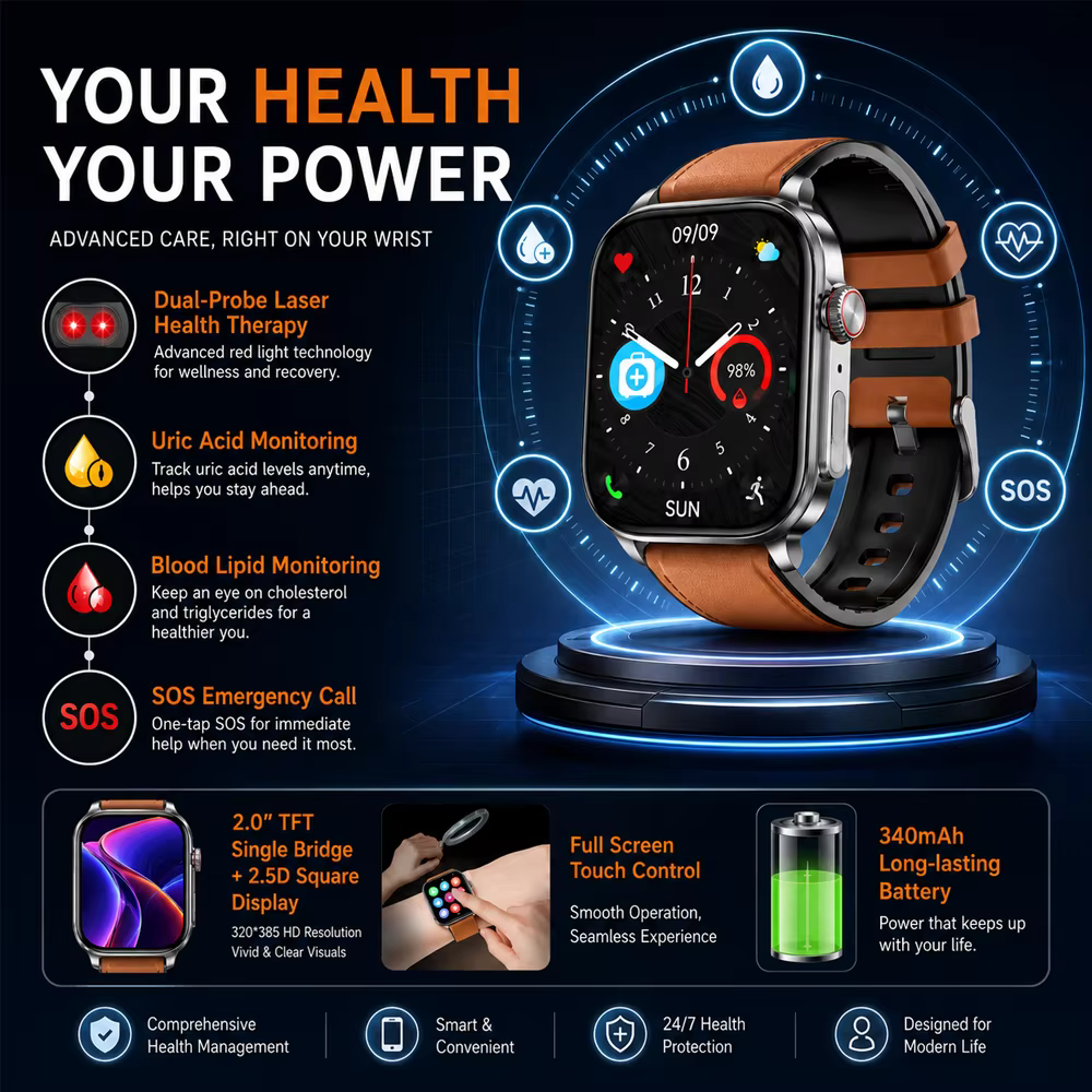 Montre connectée ECG homme 2026 améliorée avec suivi complet de la santé : moniteur de fréquence cardiaque