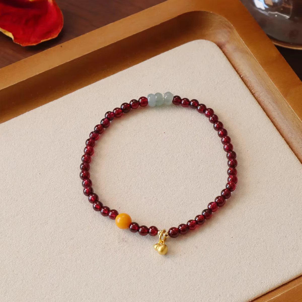 2026 Bracelet grenat 3MM avec Jade Aqua et Agate, bracelets de perles empilables plaqués or pour femmes, cadeau en cristal de guérison 1420