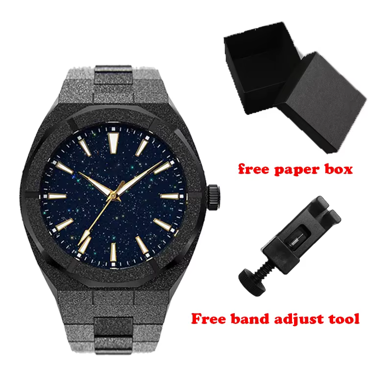 5ATM étanche tout en acier inoxydable aiguilles lumineuses bijoux givré Relogios Masculino homme montre à Quartz