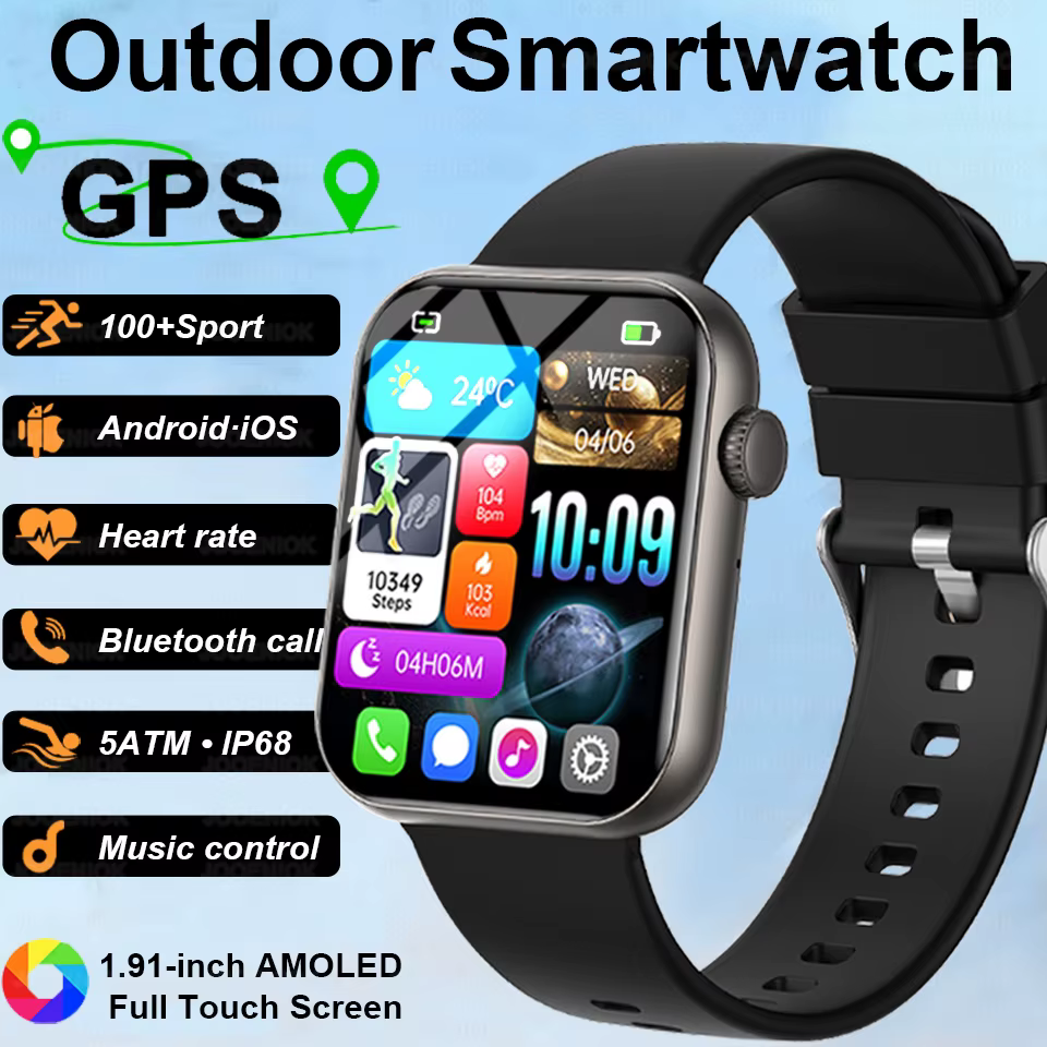 2025 montre intelligente 1.90 "écran HD Bluetooth appel surveillance de la fréquence cardiaque plus de 120 Modes sportifs étanche pour hommes femme Smartwatch cadeau