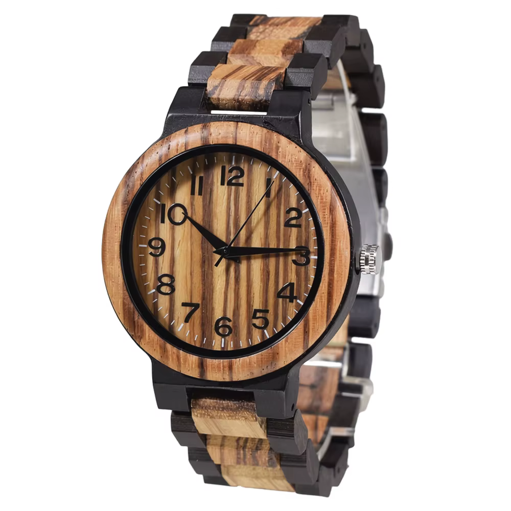 Montre rétro entièrement en bois pour homme