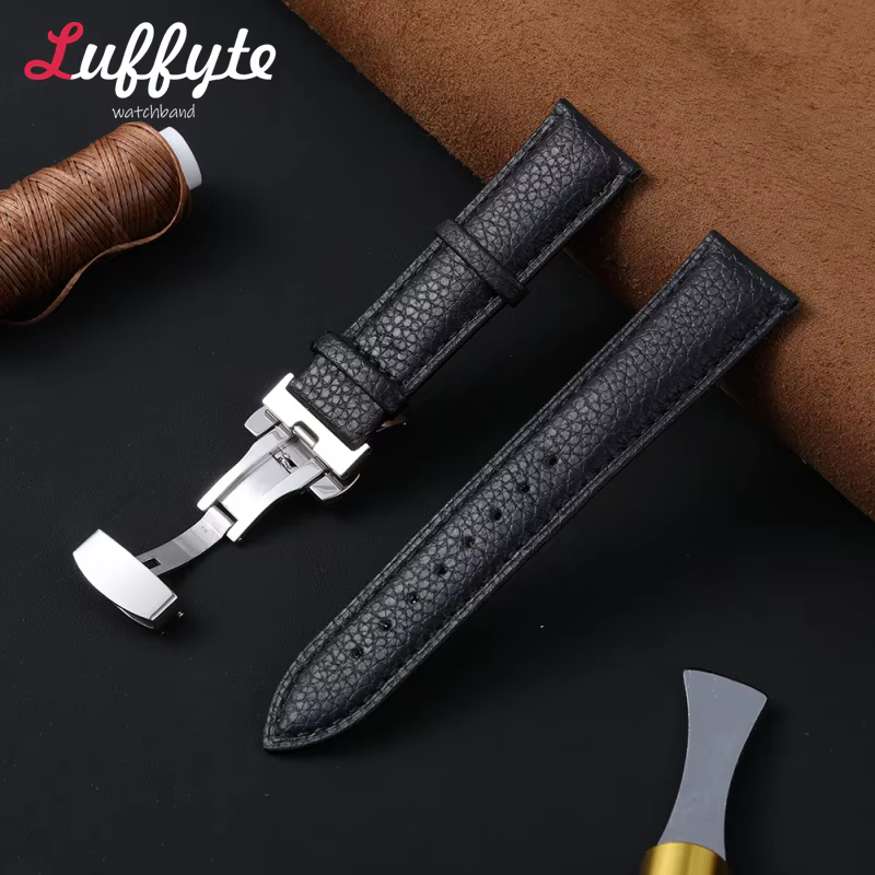 Bracelet de montre en cuir motif litchi