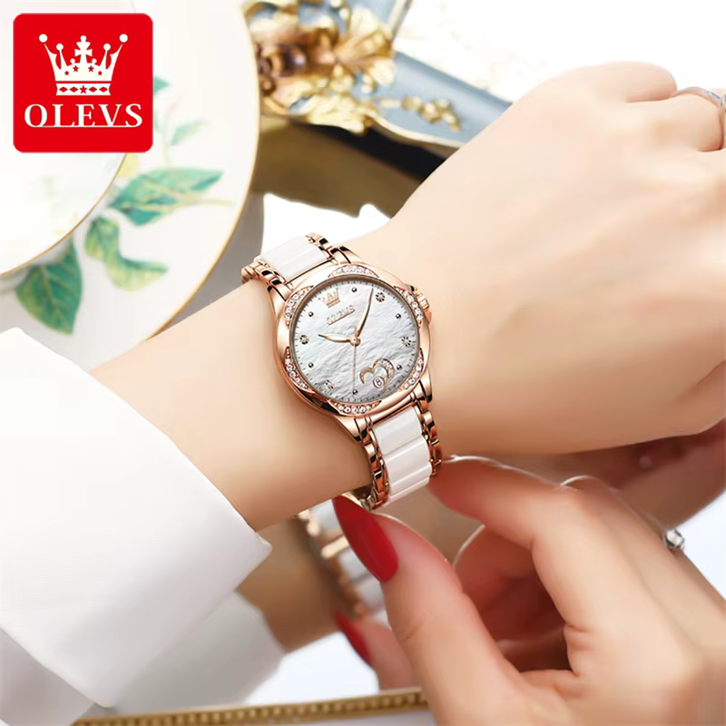 OLEVS Top marque de luxe en céramique montre mécanique pour les femmes mode diamant Bracelet et collier ensemble