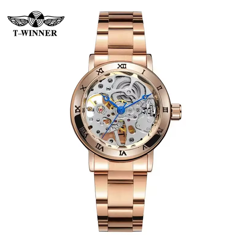 Winner 208 montre mécanique pour femme en or Rose montre-bracelet à vent manuel