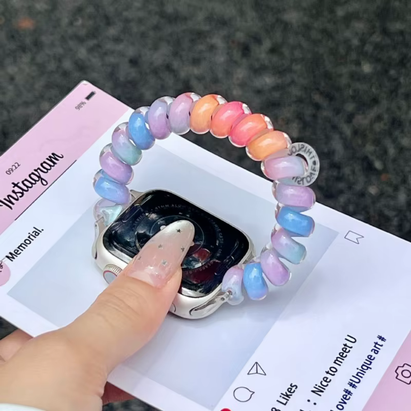 Sangle élastique en forme de spirale de couleur bonbon pour bracelet Apple Watch 38/42 40/44mm 41/45mm Convient pour IWatch 11 10 9 8 7 Ultra 3 2 49mm