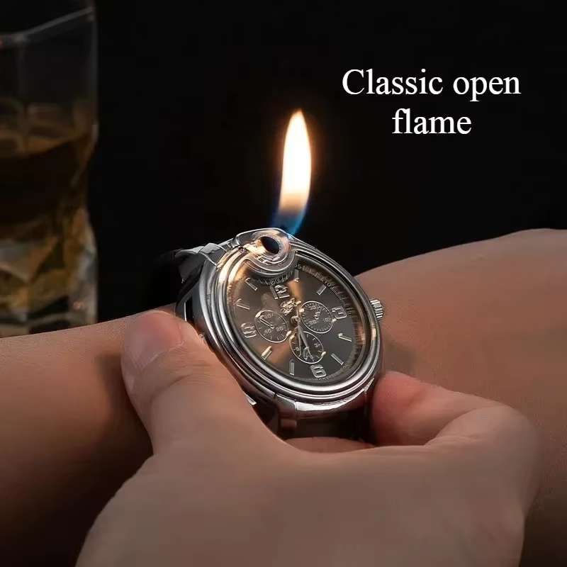 Nouvelle montre briquet créative et personnalisée 2-en-1, montre à quartz en métal à gaz butane avec allumage coulissant, accessoires pour cigarettes pour hommes, cadeau