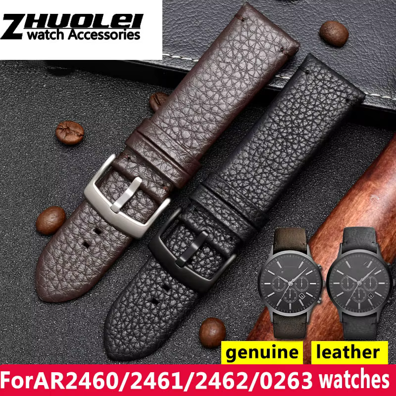 Bracelet de montre en cuir véritable pour homme