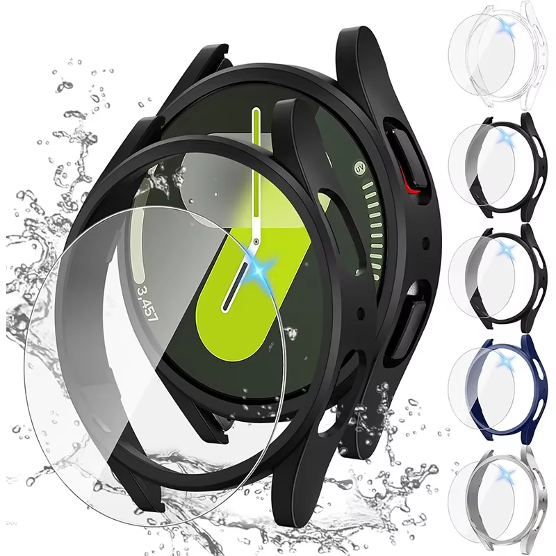 2 paquets de boîtier + bracelet pour Samsung Galaxy Watch 7-6-5-4 40mm 44mm verre trempé + protecteur d'écran pare-chocs PC + accessoires de bande en Silicone