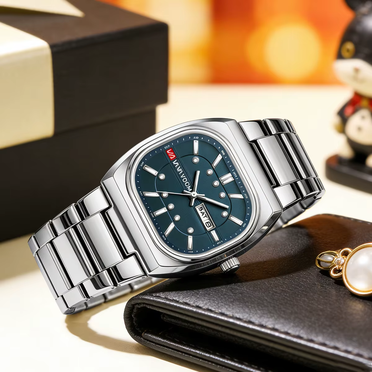 Montre Homme Série Plongée Analogique à Mouvement Carré 40mm en Acier Argenté, Montre à Quartz de Marque Supérieure 2026, Vente Chaude