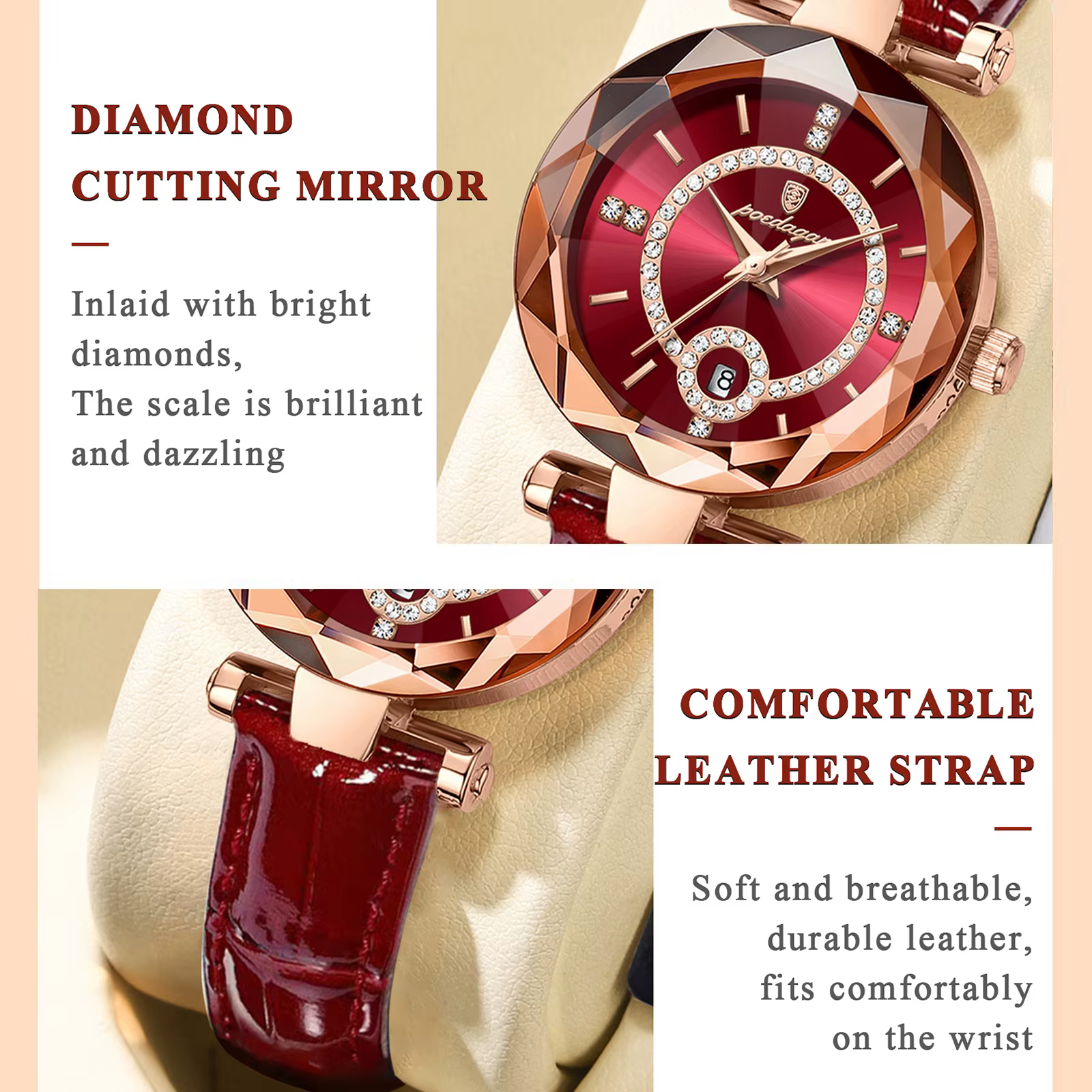 POEDAGAR montre de luxe pour femmes de haute qualité étanche Date en cuir dames montres robe Quartz décontracté
