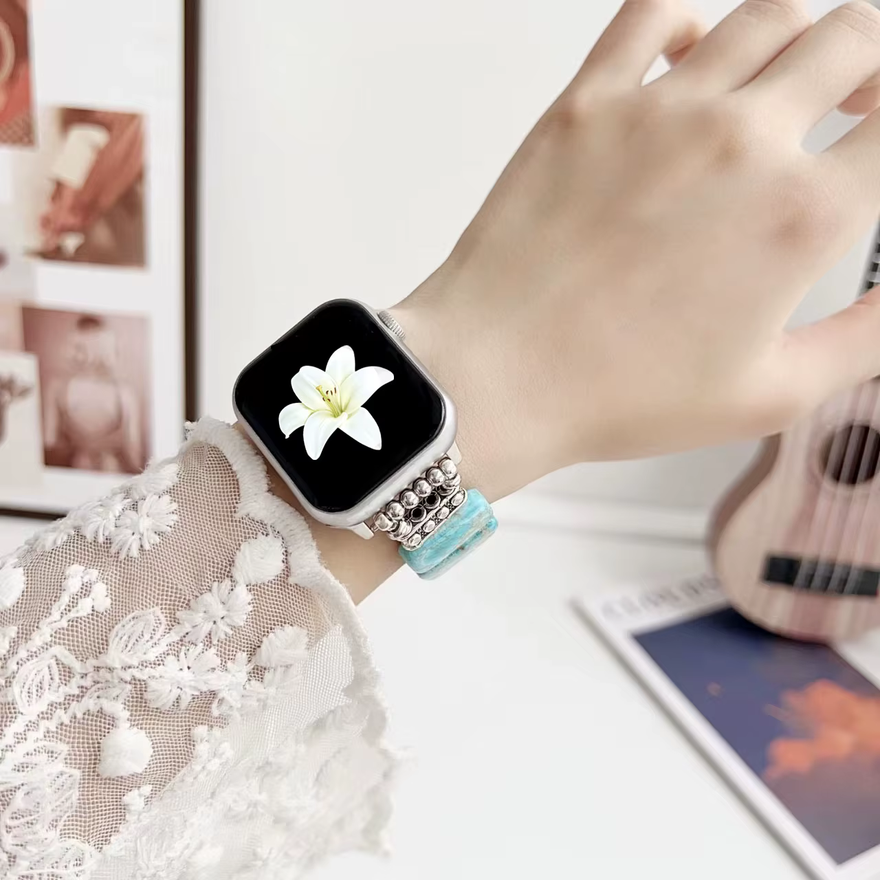 Bracelet en pierre élastique élégant pour Apple Watch