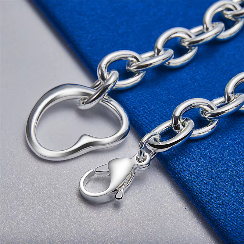 Bracelet minimaliste en forme de cœur en argent sterling 925 de 8 pouces pour les fêtes féminines, les mariages élégants, les accessoires de bijouterie