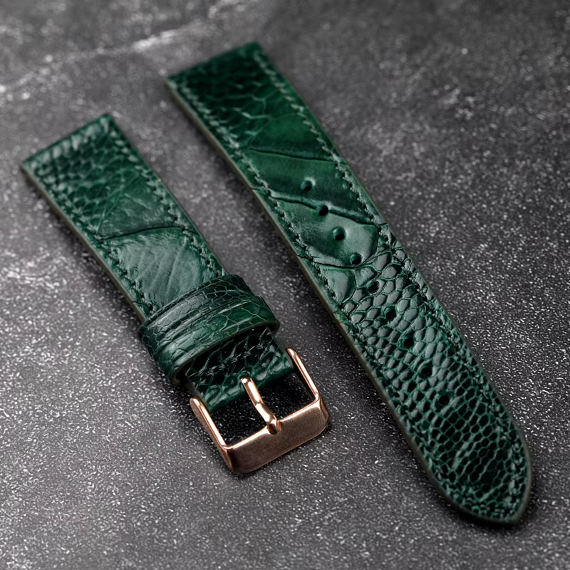 Bracelet de montre en cuir de pied d'autruche fait à la main bleu vert 18 19 20 21 22MM