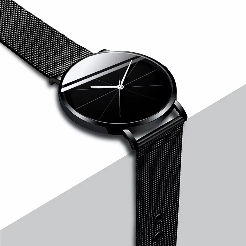 Montres de mode pour hommes minimalistes simples hommes d'affaires Ultra mince en acier inoxydable maille ceinture montre à Quartz relogio masculino