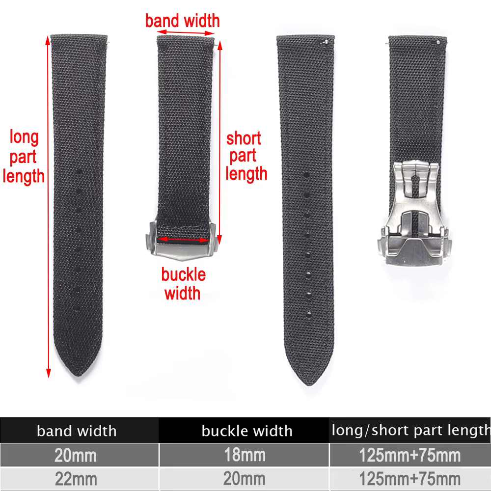 Bracelet de montre en tissu voile déployant 20mm 22mm