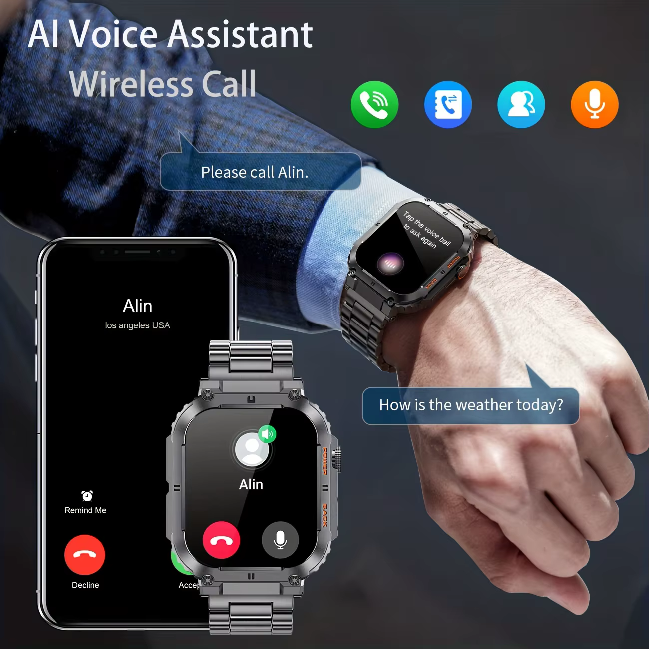 LIGE Sports de plein air Fitness Smartwatch pour hommes 1.96 pouces écran Bluetooth appel montres étanches sang oxygène Reloj Hombre