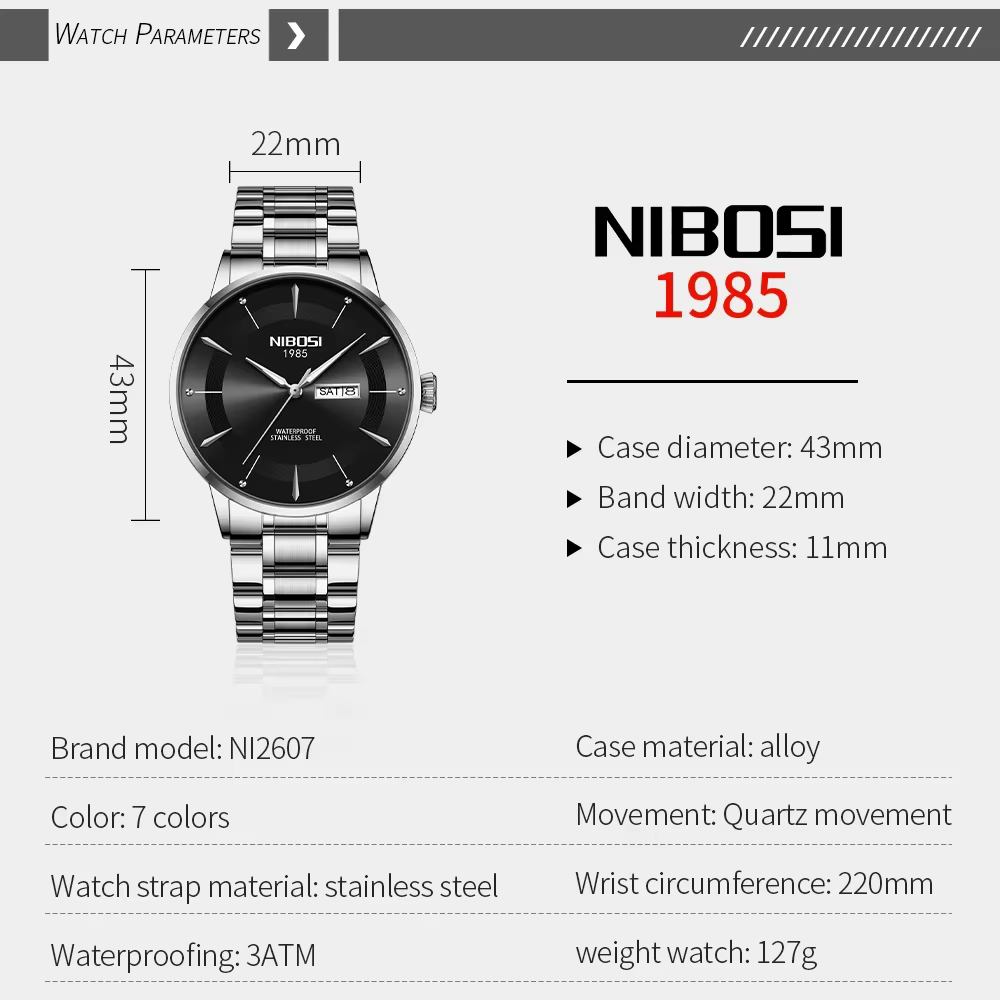 Montre de luxe NIBOSI 2607 pour homme