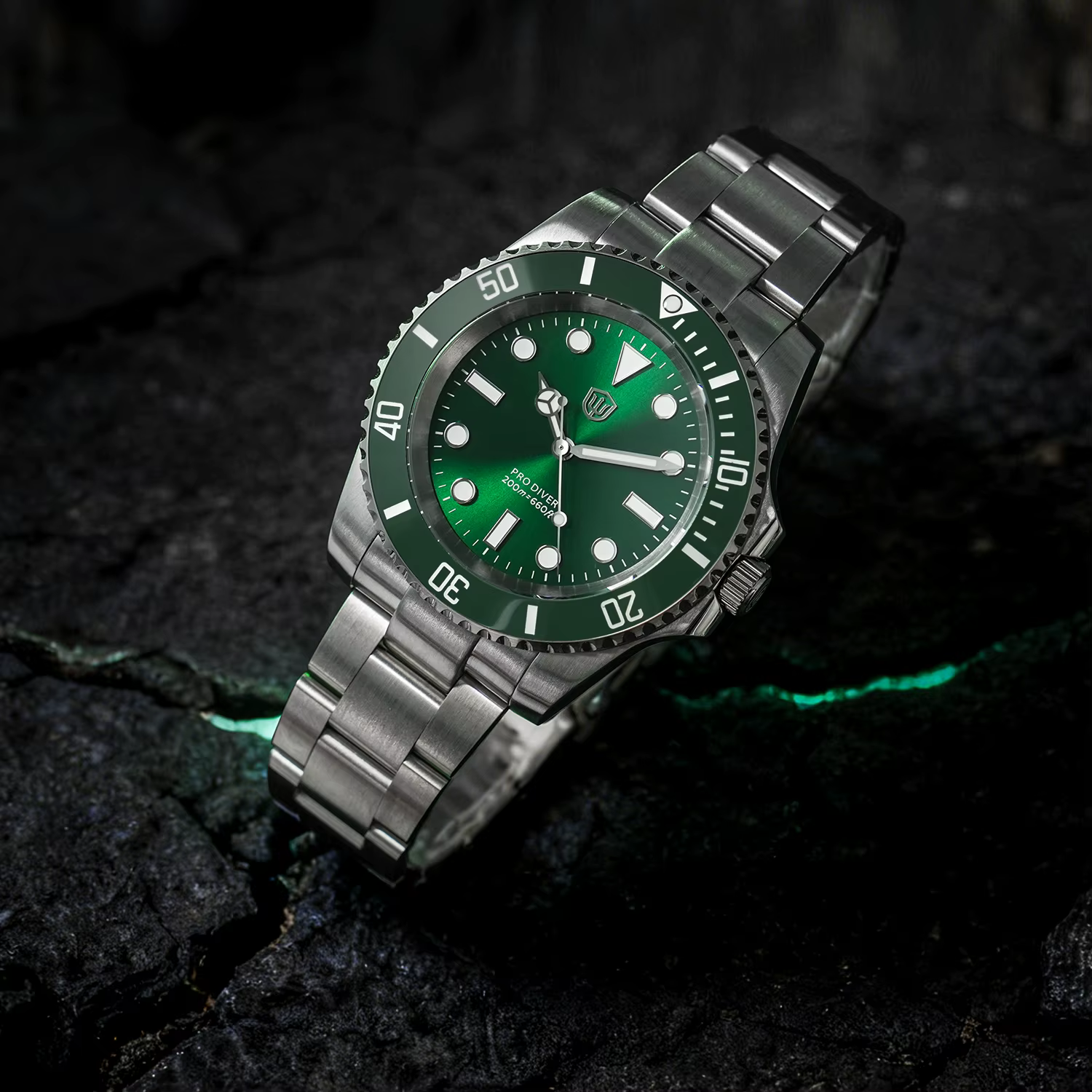 Watchdives VH31 balayage Quartz deuxième mouvement hommes montres acier inoxydable saphir 200M étanche cadran vert WD1680Q V2 montre