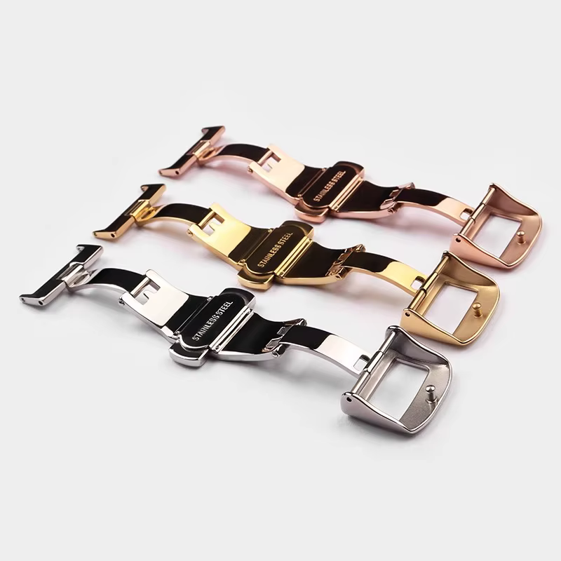 Boucle papillon déployante 16mm 18mm 20mm pour bracelet de montre en cuir Jaeger LeCoultre, bracelet en caoutchouc, argent Rose or, fermoir pliant